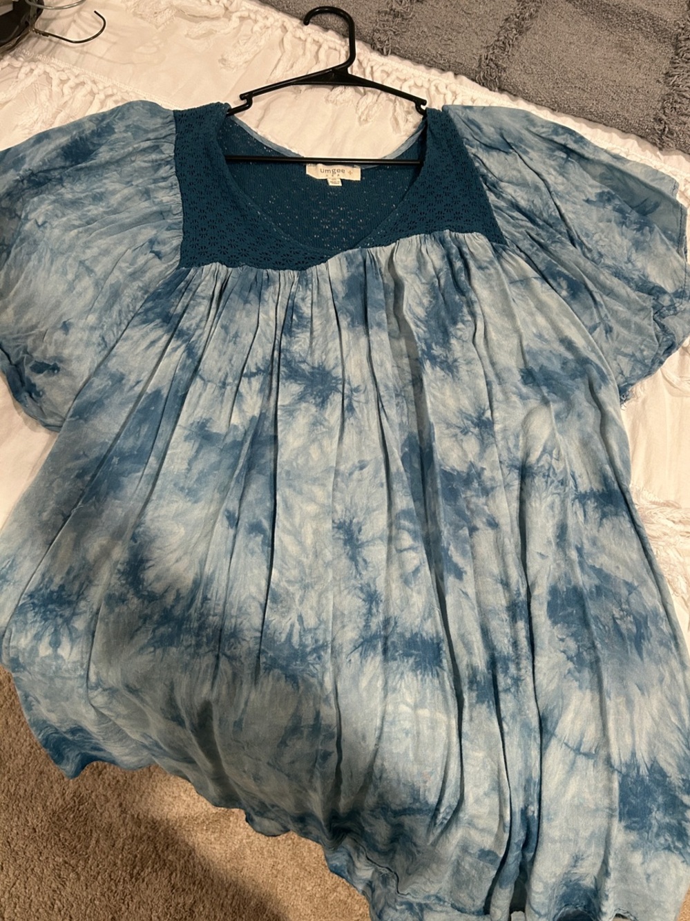 Umgee 1XL Blue Tie-Dye Short Sleeve Women's Top